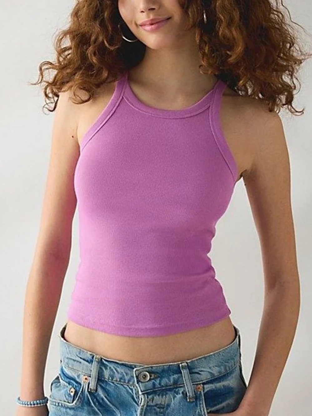 Urban Outfitters BDG Off Duty Round Neck Ribbed Tank Top Sleeveless Purple